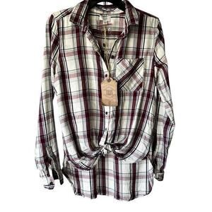 True Craft windowpane plaid red black white  lightweight Beachy boho NWT M